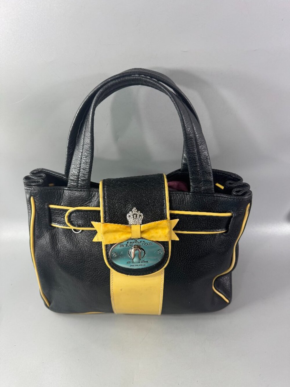 MY FLAT IN LONDON DEBUTANTE BLACK & WHITE SOFT LEATHER SATCHEL